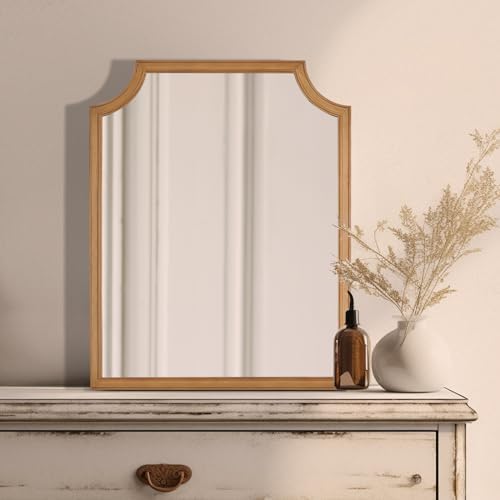 WallBeyond Scalloped Wood Mirror for Wall Decor 16x20 Inch Small Bathroom Vanity Rectangle Mirror for Hallway Bedroom Living Room(Natural) by WallBeyond