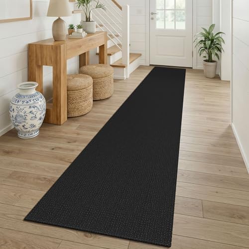 KOZYFLY Black 2x12 Runners Rugs for Hallway, Long Washable Runner Rug, Woven Non Slip Kitchen Runner, Braided Entryway Rug, Floor Carpet for Entry, Aisle, Hall, Black/Dark Grey by KOZYFLY