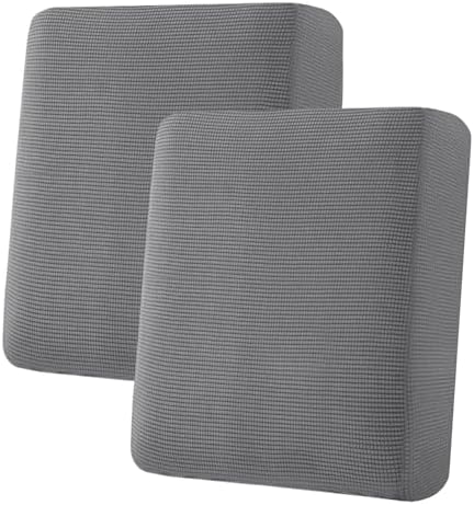H.VERSAILTEX Super Stretch Individual Seat Cushion Covers Sofa Couch Slipcover Sets Thick Jacquard Textured Twill Fabric (2 Piece Medium Covers, Grey) by HVERSAILTEX