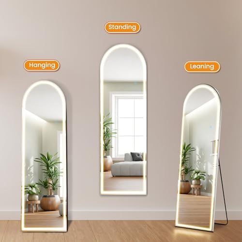 LED Arched Full Length Mirror, 60"L x 16"W Full Body Standing Mirror - Image 5