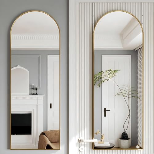 50"x 16" Door Mirror, Arched Full Length Mirror Over The Door, Gold by JAWGLOW