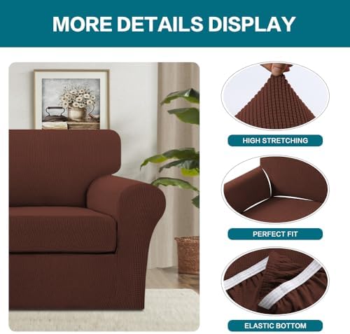 Turquoize 2 Piece Chair Covers Armchair Slipcovers for Living Room Armchair Sofa Cover with Individual Cushion Covers Feature Jacquard Fabric (Chair, Burnt Brick) - Image 4
