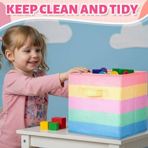 Yinder 12 Pcs Cube Storage Bin Rainbow Colorful 10.5''x10.5''x11'' Storage Bins for Playroom Decor Colorful Bins for Kids Foldable Baskets for Nursery Organizer Boxes Fabric Boxes - Image 4