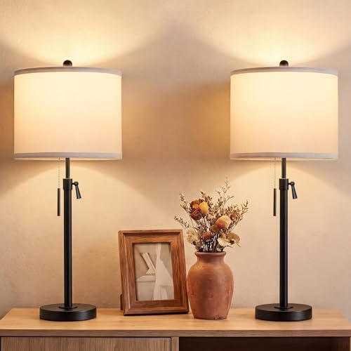 Qingmiao Table Lamps Set of 2, 22" to 30" Adjustable Nightstand Lamps for Bedroom, Dimmable End Table Lamps for Living Room Console Entry Farmhouse Home Decor, New House Warming Gifts by Qingmiao
