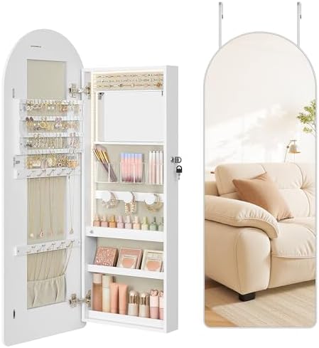 SONGMICS Wide Jewelry Organizer, Wall/Door Mounted, LED Cabinet, Lockable by SONGMICSbySONGMICSHOME