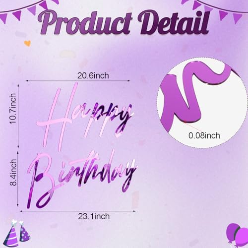 Yousoontic Happy Birthday Sign for Backdrop, 23 x 20 Inch, Classic, Purple - Image 3