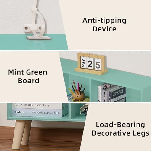 LEYAOYAO 8 Cube Bookshelf, Mid-Century Modern Book Shelf with Legs, Green - Image 6