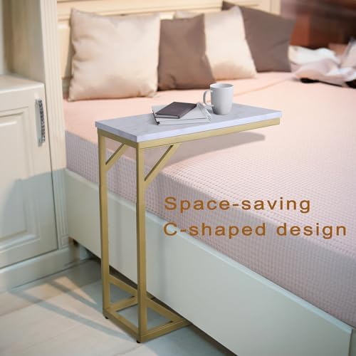 Serteaw C-Shaped End Table, Sturdy Side Table for Couch Sofa Bedside Small Space,C Snack Table TV Tray Record Player Stand Small Tables for Living Room Bedroom,Easy to Assemble,Gold - Image 6