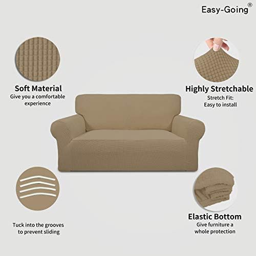 Easy-Going Stretch Loveseat Couch Covers Washable Tan - Image 3