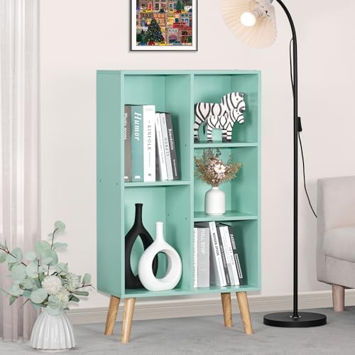 LEYAOYAO 5 Cube Bookshelf, Mid-Century Modern Book Shelf with Legs, Green - Image 4