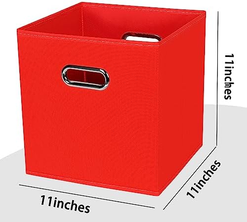 Black Foldable Storage Cubes Bins , Fabric Storage Box Cubes Organizer Baskets with Dual Handles for Home Organizer (Red) - Image 2
