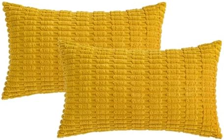 MIULEE Lumbar Corduroy Decorative Throw Pillow Covers 12x20 Mustard Yellow - Image 6