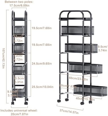 UMDONX 5-Tier Narrow Mobile Storage Cart with Pull-Out Baskets - Image 2