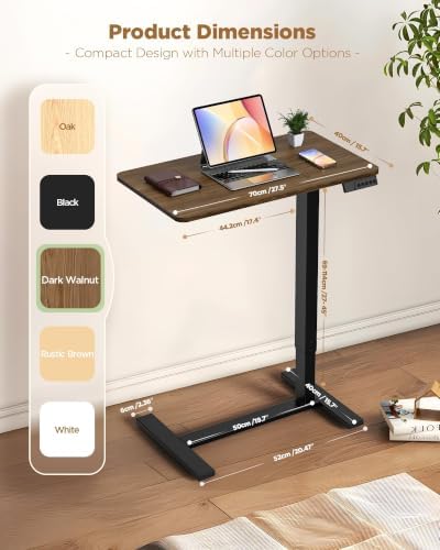 28"x 16" Electric Overbed Table, Rolling Laptop Desk for Bed, Walnut - Image 3