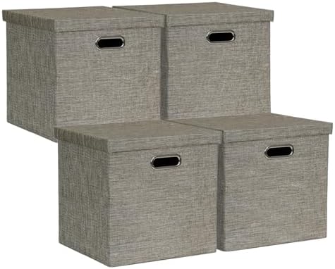 Posprica Storage Bins with Lids,13×13×13 Foldable Storage Cube Baskets Boxes Fabric Drawers for Closet Shelf Cabinet Bookcase,Set of 4,Coffee by Posprica