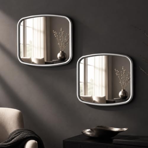 2 Pack Rounded Square Wall Mirror, 10"x12" Metal Framed Decorative Mirror with Real Glass, Aesthetic Curved Edge Vanity Mirror for Bedroom, Living Room, Sliver Wall Decor by OPULINEA