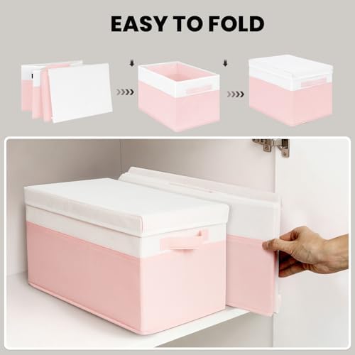 Large Closet Organizer Bins with Lids 8 Pack - Pink Storage Baskets for Shelves Nursery Bedroom Dorm RV - Stackable Decorative Closet Organization Box with Handles for Clothes Purse Blanket Towel - Image 7