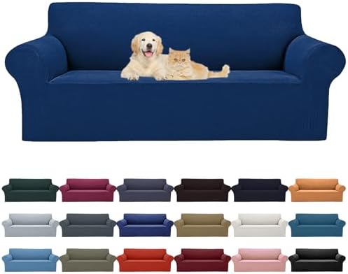 Cupuamon 2026 New Stretch Sofa Slipcovers Couch Cover for 3 Cushion Furniture Protector Sofa Covers with Elastic Bottom Jacquard Fabric Small Checks for Pets, Kids -Sofa, Classic Blue by Cupuamon