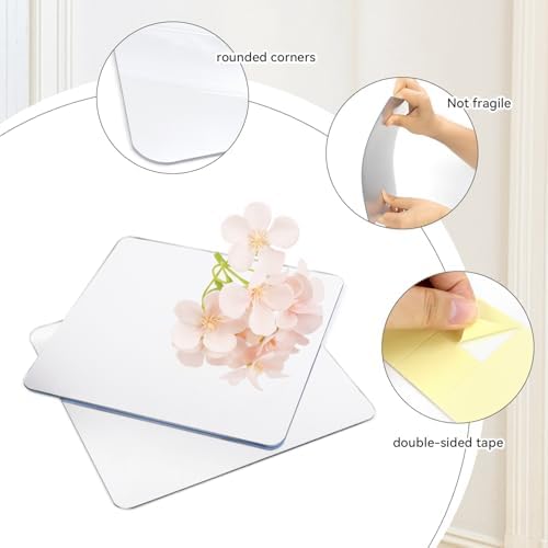 yuntop 2 Pack Self Adhesive Acrylic Mirror, 2MM Flexible Plastic Mirror, Shatterproof PS Frameless Wall Mirror for Bathroom Vanity and Entryway (6 x 6 inch) - Image 3