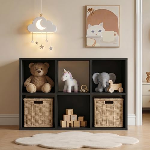 LUCKLIFE 6-Cube Storage Organizer, Modular Bookcase Shelf with Vertical or Horizontal Use, Fits 11×11" Bins, Optional Back Panels, for Living Room, Office, Black by Furnitureseries