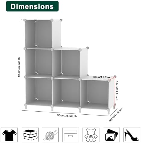 6Cube Storage Organizer Modular Stackable Shelf Closet White - Image 3