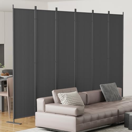 Helios&Hestia 6-Panel 6 ft Tall Indoor Folding Room Divider, Portable Privacy Screen, Freestanding Partition Separator, Temporary Wall Separation for Bedroom, Office, 120" W X 71" H, Dark Grey by HeliosHestia