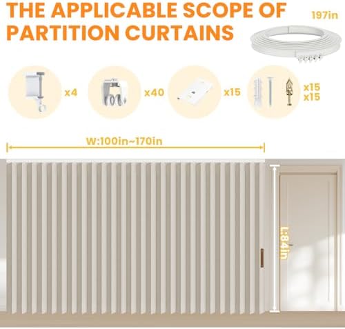 100% Blackout Room Divider Curtains Screen Partitions, Blackout Sound Reducing Divider Room Panel for Doorway Glass Window Sliding Door Patio(Cream White, W180 x L84, 1 Pack) - Image 2