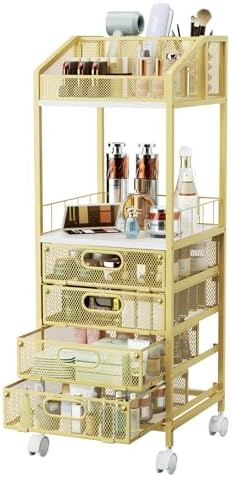 HapiRm Makeup Organizer Storage Cart - Floor Skincare Make Up Storage with 4 Drawers, Rolling Makeup Cart Vanity Organizer Cosmetics Display Cases Holder for Skin Care Perfume Nail Polish, Gold by HapiRm