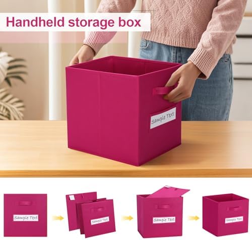 Fabric storage cubes (8 Pack) 13 Inch Cube Storage Bin, cube organizer bins with 8 Labels Window Cards & a Pen, Foldable cube organizer bins and Storage Box, Dark pink - Image 4