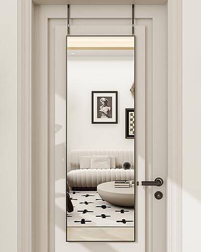 BEAUTYPEAK 16" x 50" Adjustable Height Over The Door Mirror, Black - Image 2