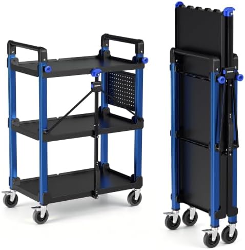 WORKPRO Heavy Duty 3-Tier Utility Cart, 450 LBS Folding Cart with Wheels by WORKPRO