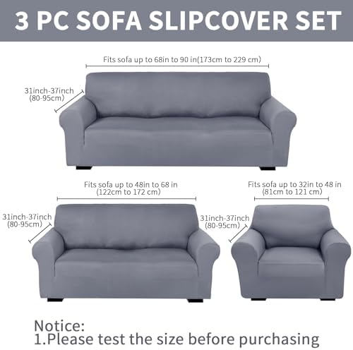 Peryiter 3 Pcs Couch and Loveseat Sofa Covers,Light Gray,Milk Silk - Image 2