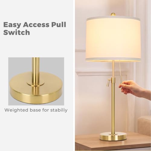 Qingmiao Gold Table Lamps Set of 2, 22" to 30" Adjustable, 3 Way Bulbs - Image 6