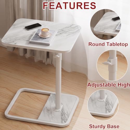 GOYLSER Large C Shaped Tv Trays Living Room End Table End Stand, White Marble Minimalist Wooden C Table for Sofa, Height Adjustable Tv Tray Tables Side Table for Dinner Eating - Image 6
