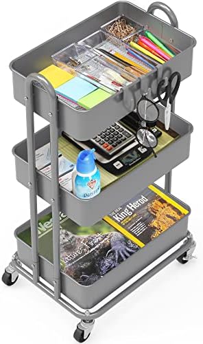 Simple Houseware 3-Tier Heavy Duty Metal Utility Rolling Cart, Silver - Image 3