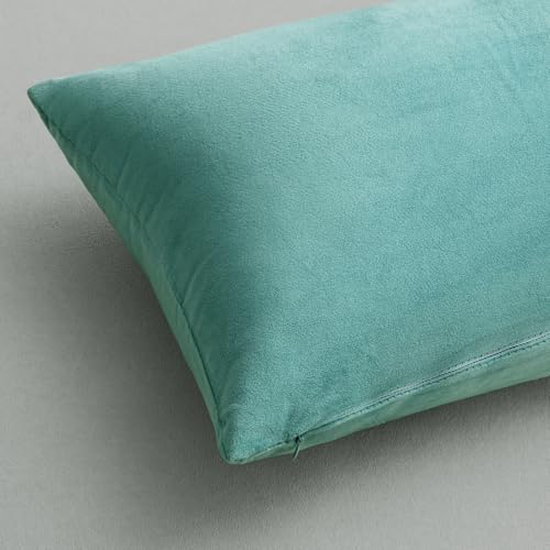 MIULEE 12x20 Inch Lumbar Velvet Throw Pillow Covers Aqua Green - Image 4