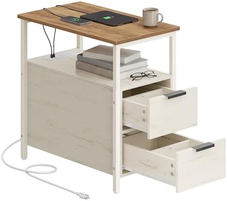 VASAGLE Side End Table with Charging Station, Slim Nightstand with Storage by Unknown