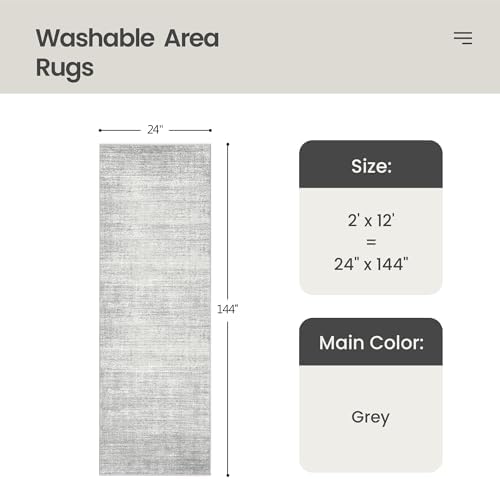Valenrug 2x12 Runner Rug Non Slip, Washable Rug Runners for Hallways, Grey - Image 2