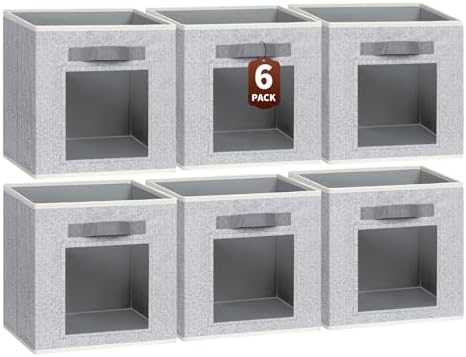 Homsorout Linen Closet Organizers and Storage - 6 Pack Cube Storage Bins with Handle, Fabric Storage Bins for Shelves, 11 inch Bins for Organization, Cubes Organizer for Home, Blended by Homsorout