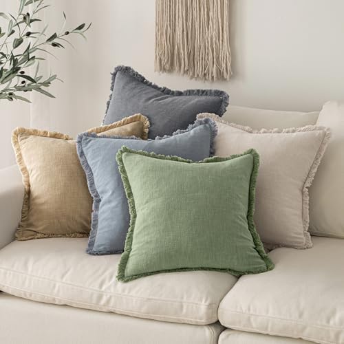 MIULEE Linen Fringe Decorative Euro Throw Pillow Covers Sage Green 26x26 - Image 6