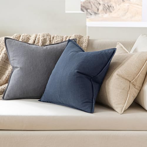 MIULEE Decorative Linen Pillow Covers 18x18 Inch Indigo Blue - Image 3