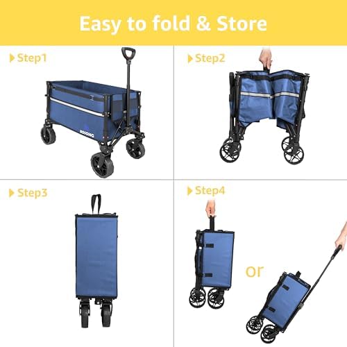ROSONG Collapsible Wagon Cart with Wheels Foldable - Folding Utility Heavy Duty Wagons Carts for Grocery Sports Garden Shopping Camping Wheelbarrows (Navy Blue, 120L) - Image 7