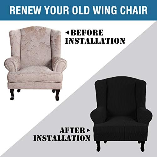 H.VERSAILTEX Wing Chair Slipcover Chair Covers for Wingback Chairs Wingback Chair Covers Slipcovers 1 Piece Stretch Sofa Cover Furniture Protector Soft Spandex Jacquard Checked Pattern, Black - Image 4