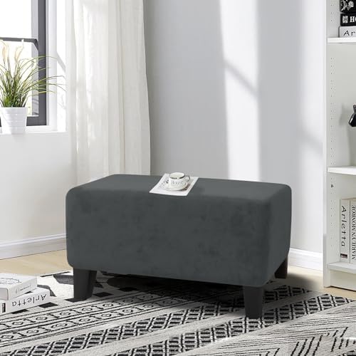 MAXIJIN Velvet Ottoman Slipcover Oversized Stretch Square Rectangle Footstool Slipcover Folding Storage Ottoman Covers for Living Room with Elastic Bottom (Ottoman X-Large, Gray) - Image 2