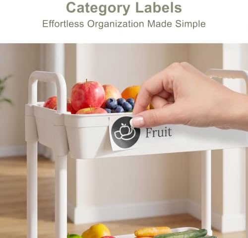 Laiensia 3-Tier Rolling Cart with Wheels,Multifunction Utility Storage Carts, Kitchen Storage Organizer,Mobile Shelving Unit for Bathroom,Laundry,with Classified Stickers,White - Image 5