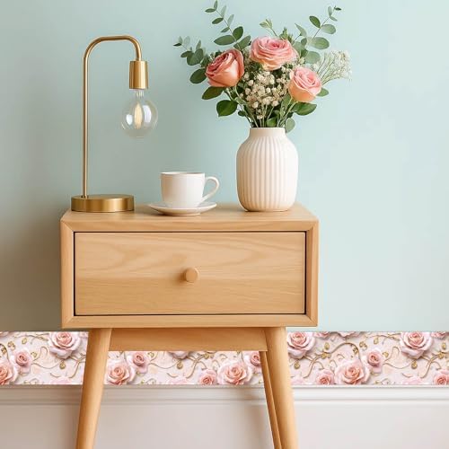 IVN Wallpaper Border Peel and Stick Wall Romantic Pink Rose 4x196 Inch - Image 2