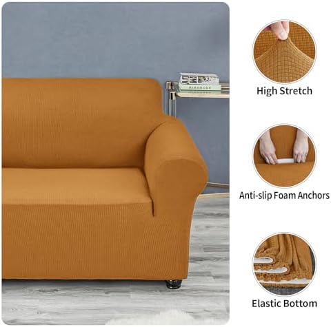 Joccun Stretch Couch Cover Slipcovers, 1-Piece Sofa Covers for 3 Cushion Couch Spandex Jacquard Washable Furniture Protector Cover for Living Room,Kids,Pets(Sofa,Gold) - Image 5