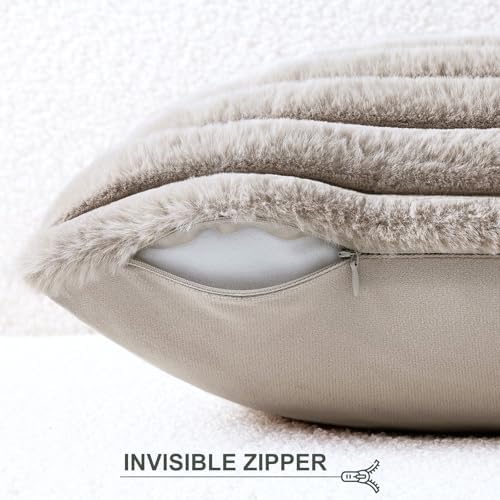 Pallene Faux Fur Decorative Throw Pillow Covers 18x18 Set of 2, Tan - Image 3