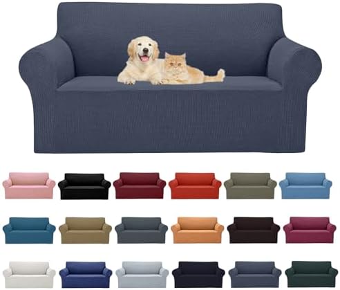 Cupuamon 2026 New Stretch Loveseat Sofa Slipcovers Couch Cover for 2 Cushion Furniture Protector Sofa Covers with Elastic Bottom Jacquard Fabric Small Checks for Pets, Kids - Charcoal by Cupuamon