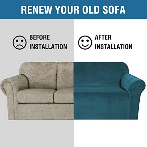 H.VERSAILTEX Stretch Velvet Loveseat Covers for 2 Cushion Couch Covers for Living Room Sofa Covers Slipcovers with Non Slip Straps Bottom, Ultra Thick Comfy Velour (Width 58"-72", Deep Teal) - Image 6